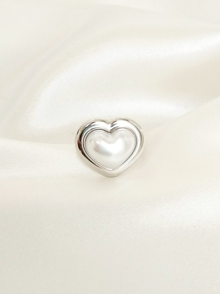Cuore ατσάλινο δαχτυλίδι με πέρλα καρδιά silver
