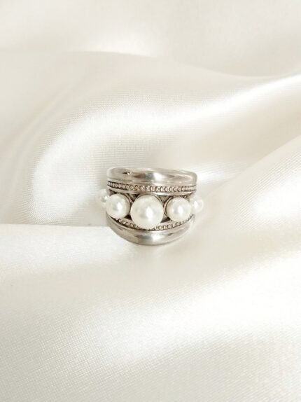 Pandora silver ατσάλινο δαχτυλίδι με πέρλες