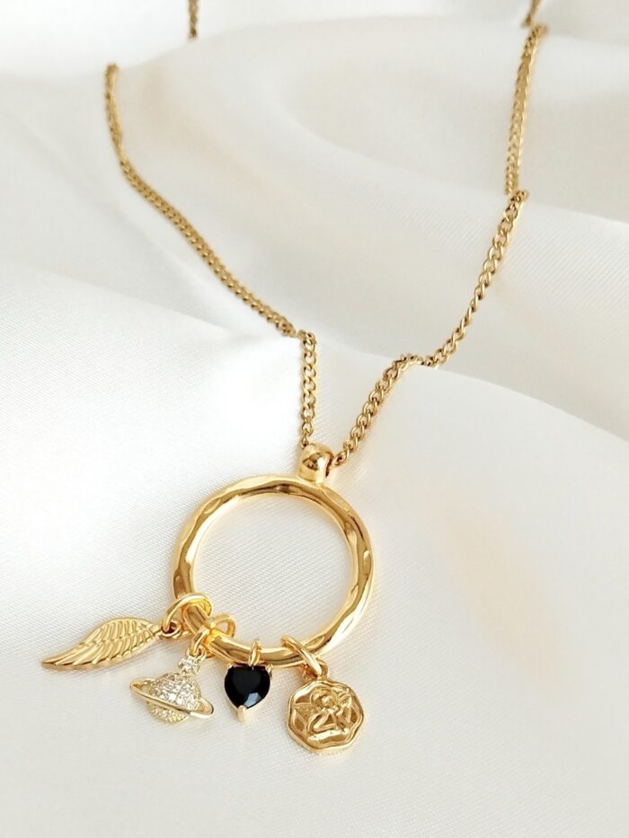 Cupido gold ατσάλινο κολιέ αλυσίδα με μαύρη καρδούλα