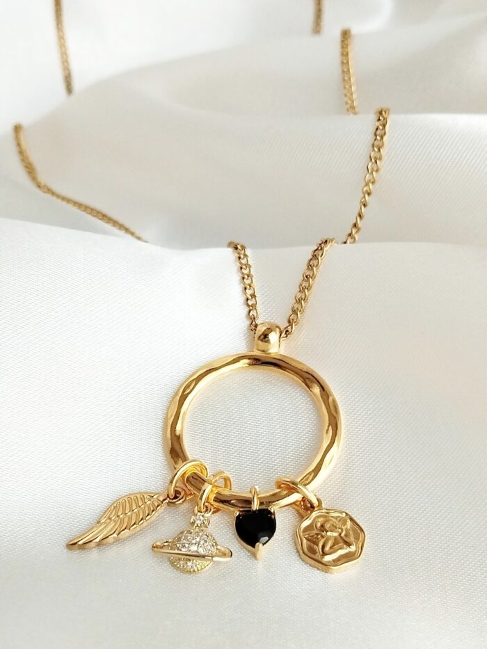 Cupido gold ατσάλινο κολιέ αλυσίδα με μαύρη καρδούλα