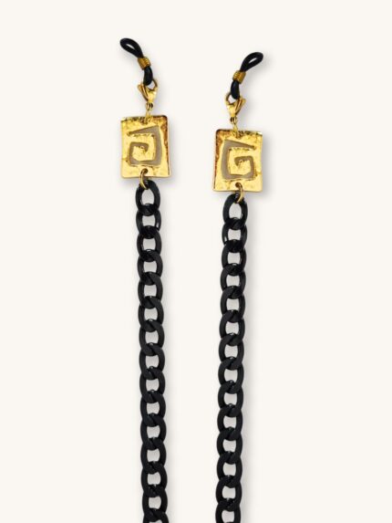 Αλυσίδα Γυαλιών & Κολιέ 2-σε-1 σε Μαύρο με Χρυσούς Μαιάνδρους | Couronne