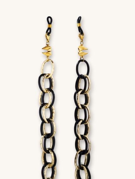 Αλυσίδα Γυαλιών & Κολιέ 2-σε-1 σε Χρυσό και Μαύρο με Χρυσά Φτερά Αγγέλου | Couronne