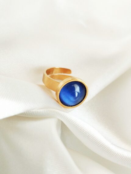 Xenon χρυσό δαχτυλίδι από ατσάλι με μπλε πέτρα