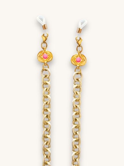 Αλυσίδα Γυαλιών & Κολιέ 2-σε-1 σε Χρυσό με Boho Charms και Φούξια Λεπτομέρειες | Couronne