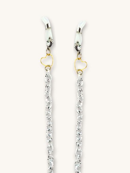 Αλυσίδα Γυαλιών & Κολιέ 2-σε-1 Ασημί με Χρυσές Καρδούλες | Couronne