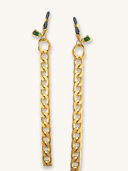 Αλυσίδα Γυαλιών & Κολιέ 2-σε-1 σε Χρυσό με Πράσινα Κρυσταλλάκια | Couronne