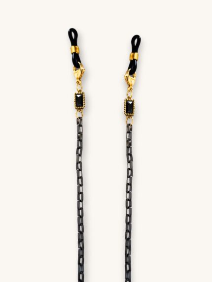 Αλυσίδα Γυαλιών & Κολιέ 2-σε-1 σε Gun Metal με Μαύρα Κρυσταλλάκια | Couronne