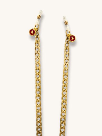 Αλυσίδα Γυαλιών & Κολιέ Χρυσή με Κόκκινες Καρδούλες 2-σε-1 | Couronne