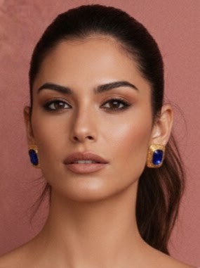 Σκουλαρίκια χρυσά καρφωτά με μπλε κρύσταλλα