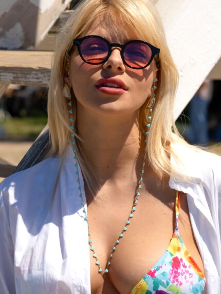 Αλυσίδα Γυαλιών & Κολιέ 2-σε-1 με Τυρκουάζ Καρδούλες | Couronne