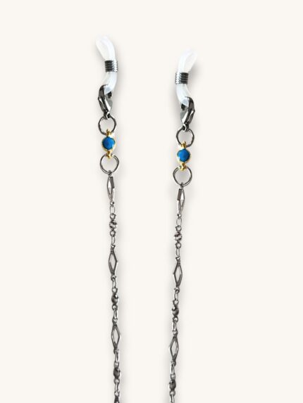 Αλυσίδα Γυαλιών & Κολιέ Ασημί με Διακριτικά Μπλε Charms 2-σε-1 | Couronne