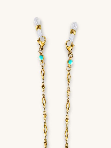 Αλυσίδα Γυαλιών & Κολιέ Χρυσό με Διακριτικά Τυρκουάζ Charms 2-σε-1 | Couronne