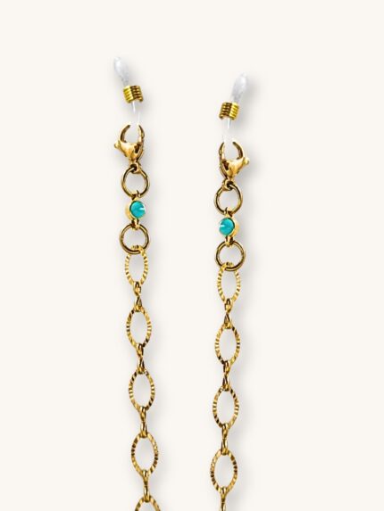 Αλυσίδα Γυαλιών & Κολιέ Χρυσό με Ανάγλυφο Μοτίβο και Διακριτικά Τυρκουάζ Charms | Couronne