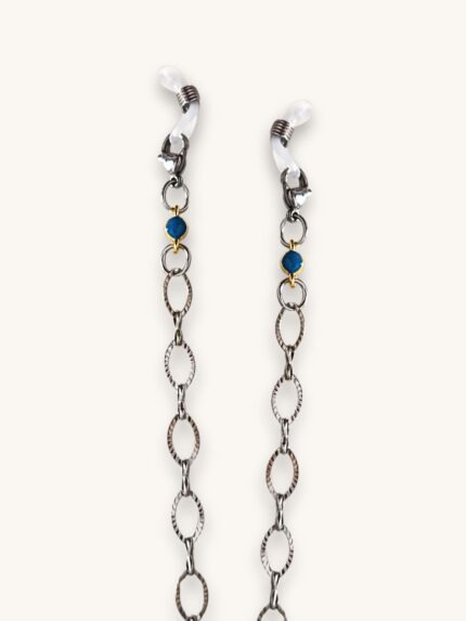 Αλυσίδα Γυαλιών & Κολιέ Ασημί με Ανάγλυφο Μοτίβο και Διακριτικά Μπλε Charms | Couronne