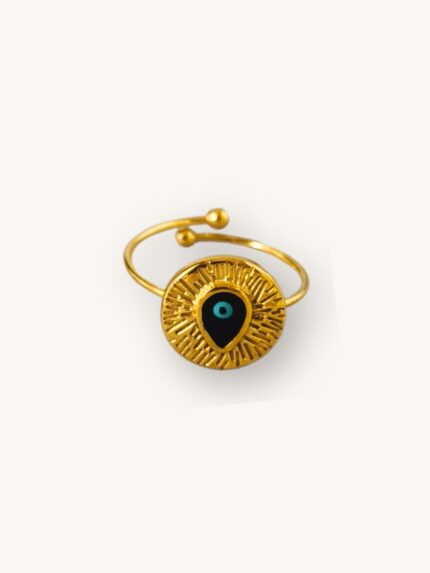 Δαχτυλίδι Ατσάλινο Χρυσό με Μαύρο Μάτι σε Boho Στυλ | Couronne