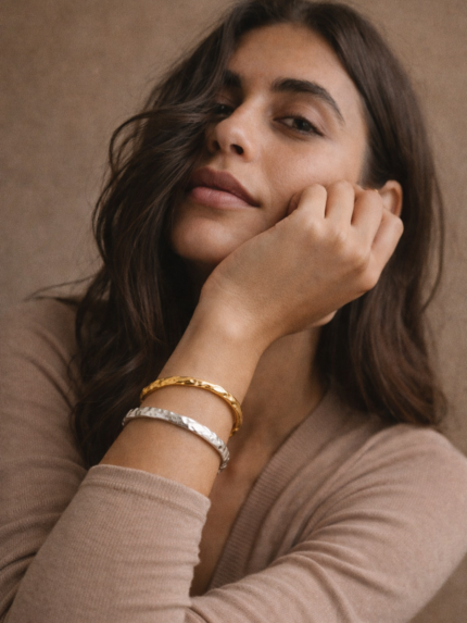 Σετ Βραχιόλια Bangles Χρυσό & Ασημί με Σφυρήλατο Εφέ | Couronne