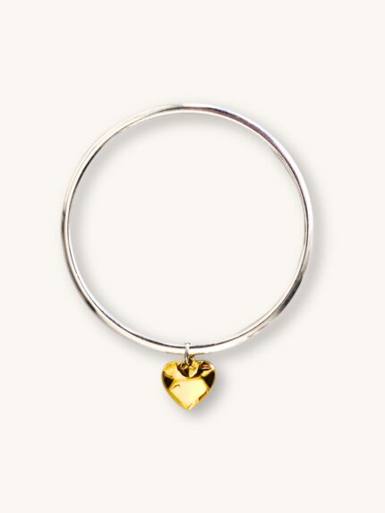 Βραχιόλι Bangle Ασημί με Χρυσή Καρδούλα | Couronne