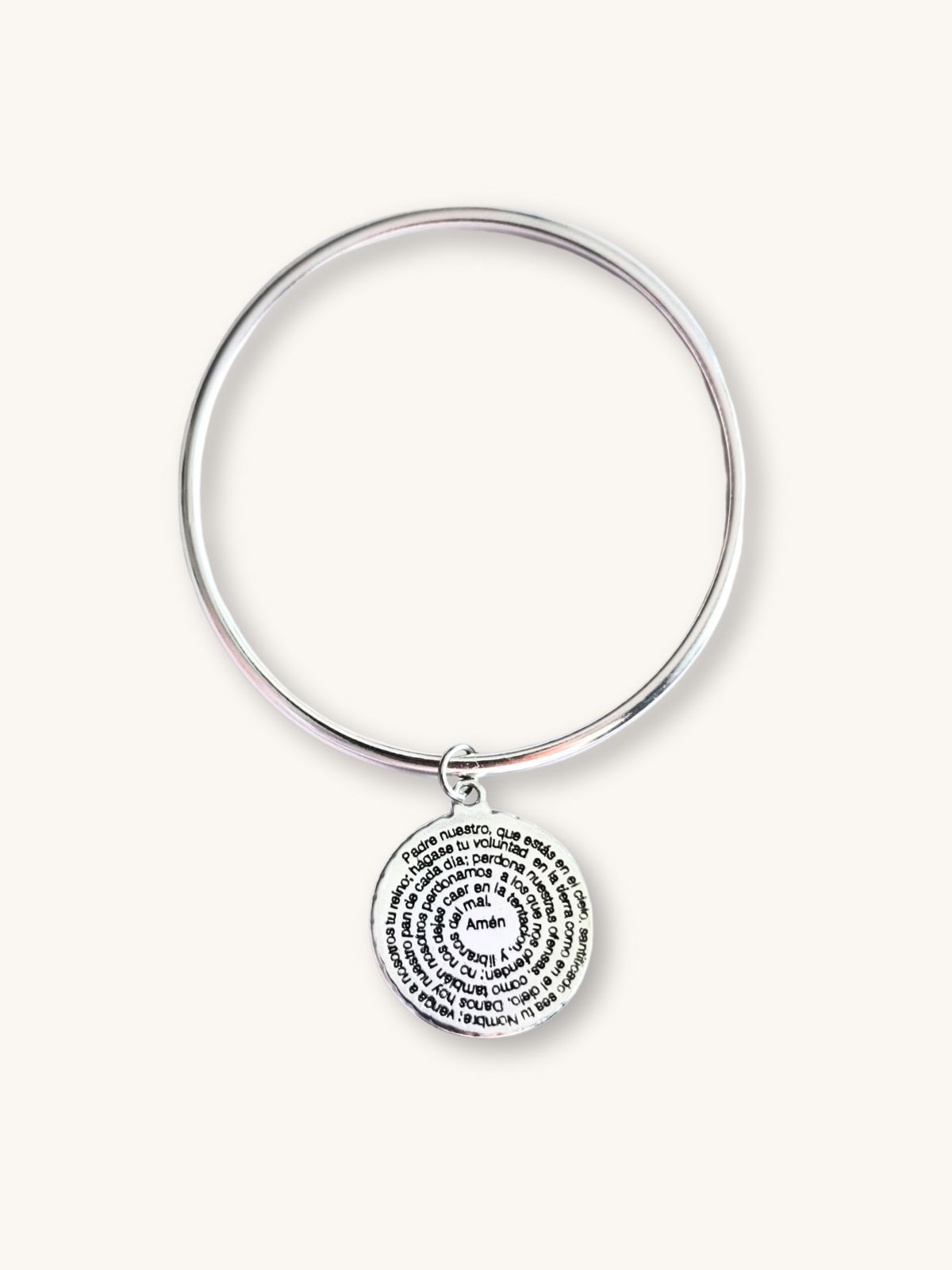 vraxioli-bangle-asimi-me-flouri-kai-ispaniki-prosefhi Βραχιόλι Bangle Ασημί με Φλουρί & Ισπανική Προσευχή σε Σπειροειδή Χάραξη | Couronne