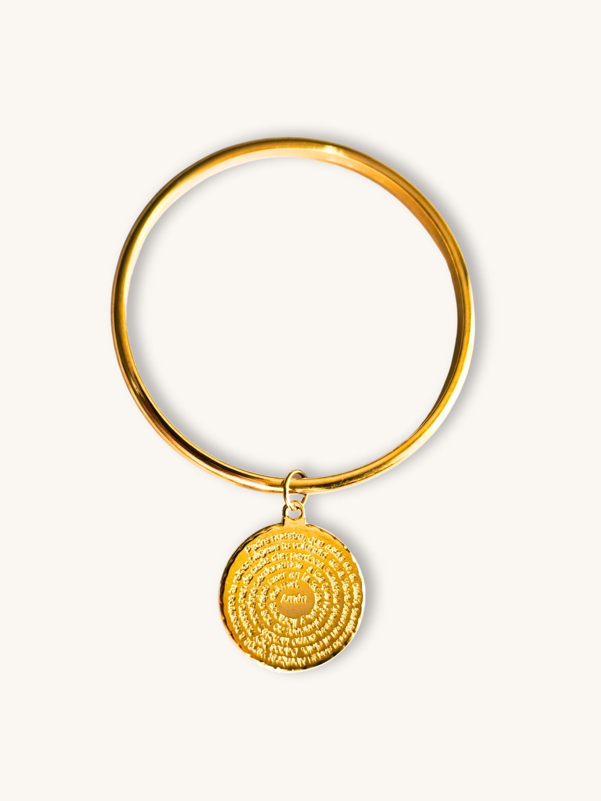 vraxioli-bangle-chryso-flouri-ispaniki-prosefhi-speiroeidi-xaraxi Βραχιόλι Bangle Χρυσό με Φλουρί & Ισπανική Προσευχή σε Σπειροειδή Χάραξη | Couronne