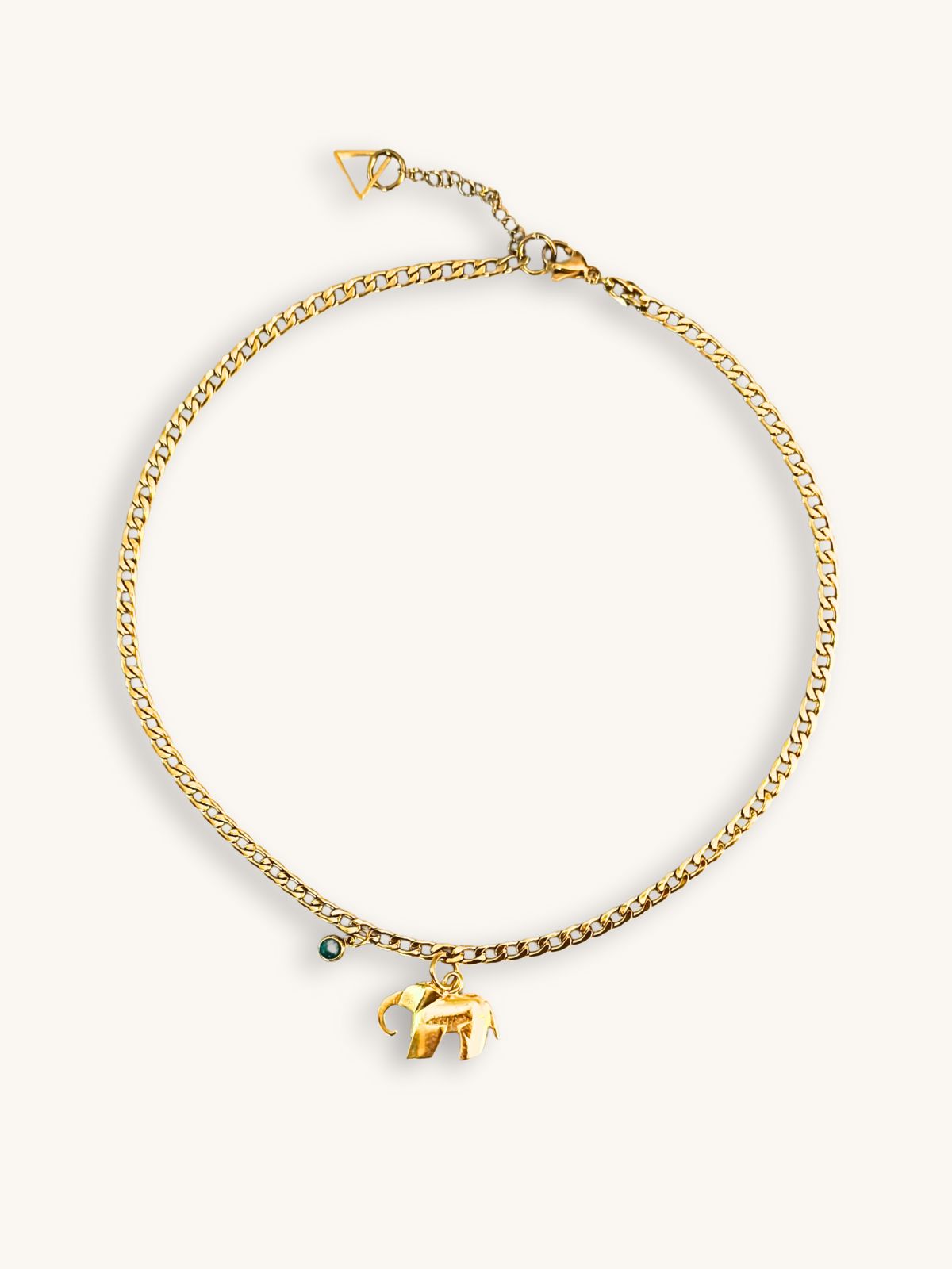 kolie-alysida-se-xryso-me-elefantaki-kai-prasino-krystallaki Κολιέ Αλυσίδα σε Χρυσό με Ελεφαντάκι και Πράσινο Κρυσταλλάκι | Couronne