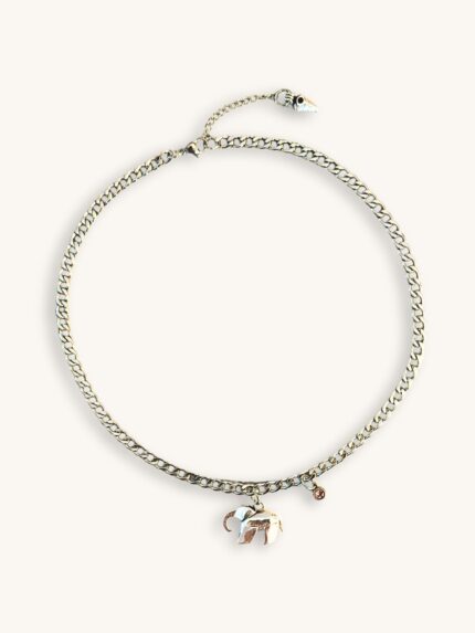 Κολιέ Αλυσίδα Ασημί με Ελεφαντάκι και Ροζ Κρυσταλλάκι | Couronne