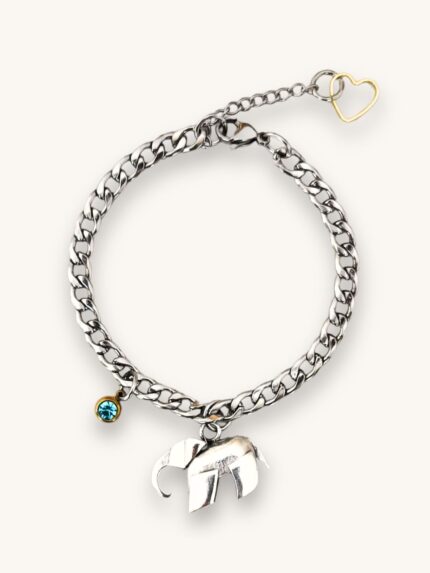 Βραχιόλι Αλυσίδα Ασημί με Ελεφαντάκι και Τυρκουάζ Κρυσταλλάκι | Couronne