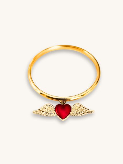 Βραχιόλι Bangle Χρυσό με Καρδούλα & Φτερά Αγγέλου | Couronne