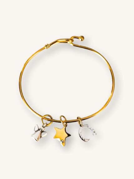 Βραχιόλι Χειροπέδα Γούρι ’26 σε Χρυσό με Αγγελάκι, Αστεράκι & Πεταλάκι | Couronne