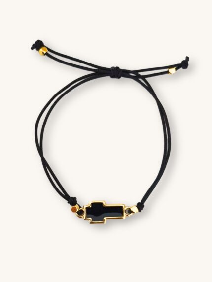 Βραχιόλι Κορδόνι με Μαύρο Σταυρό και Χρυσές Λεπτομέρειες | Couronne