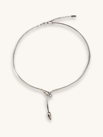 Κολιέ Αλυσίδα Φιδέ σε Ασημί με Φίδι & Κρυσταλάκι | Couronne