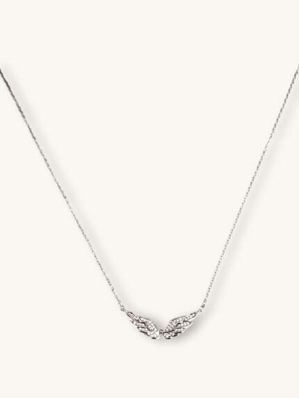 Κολιέ Λεπτή Αλυσίδα σε Ασημί με Φτερά Αγγέλου και Ζιρκόνια | Couronne