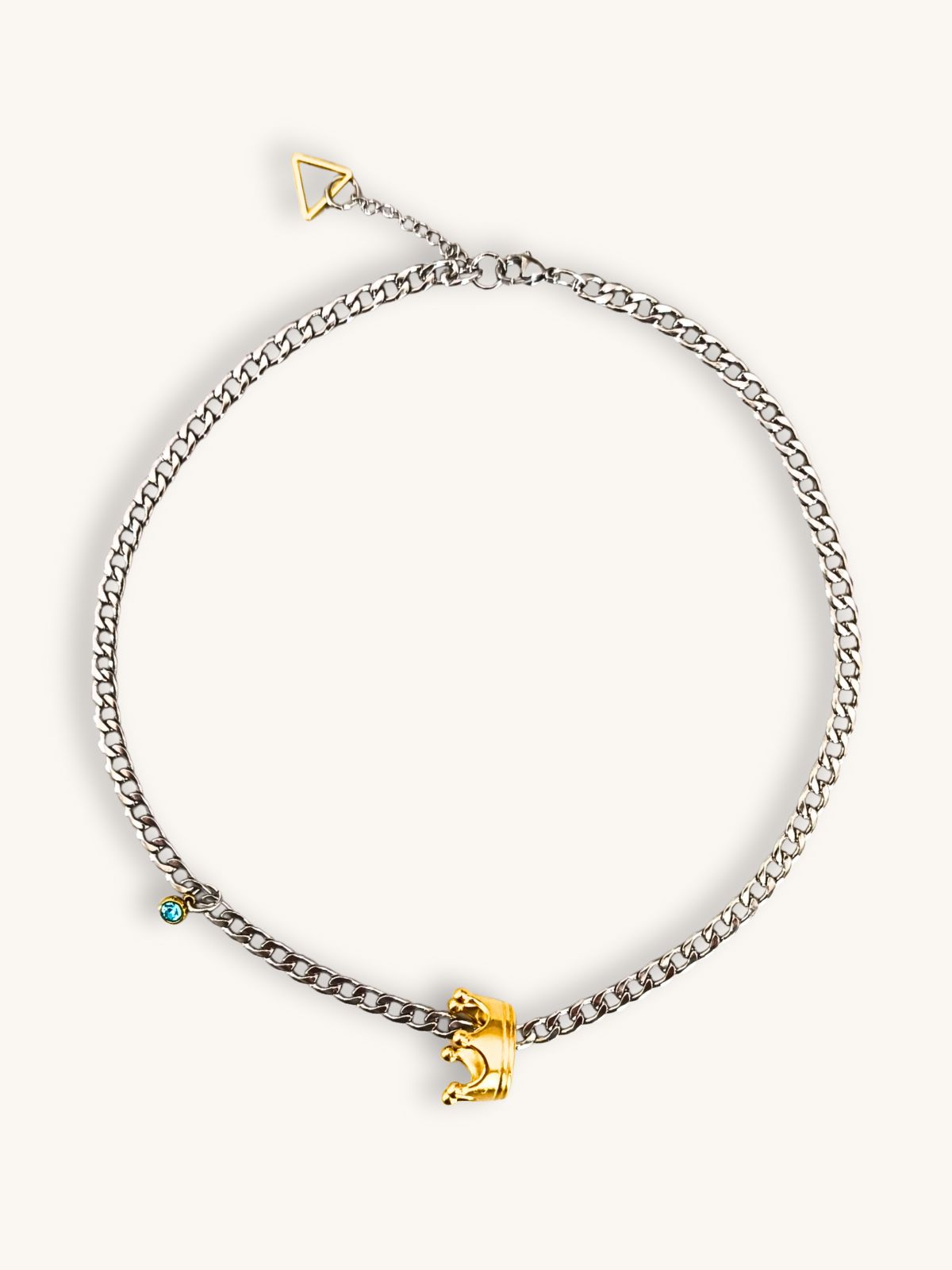 /kolie-alysida-asimi-me-chrysi-korona-kai-tyrkoyaz-krystallaki Κολιέ Αλυσίδα Ασημί με Χρυσή Κορώνα & Τυρκουάζ Κρυσταλλάκι | Couronne