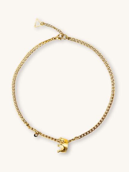 Κολιέ Αλυσίδα σε Χρυσό με Χρυσή Κορώνα & Μαύρο Κρυσταλλάκι | Couronne