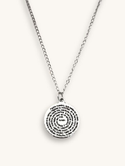 Κολιέ Αλυσίδα Ασημί με Φλουρί & Ισπανική Προσευχή σε Σπειροειδή Χάραξη | Couronne