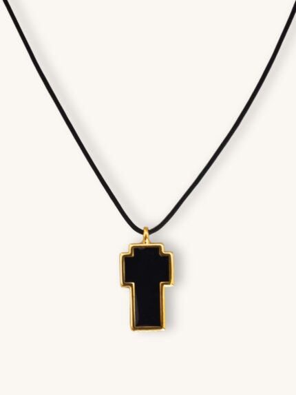 Κολιέ Κορδόνι με Μεγάλο Μαύρο Σταυρό | Couronne