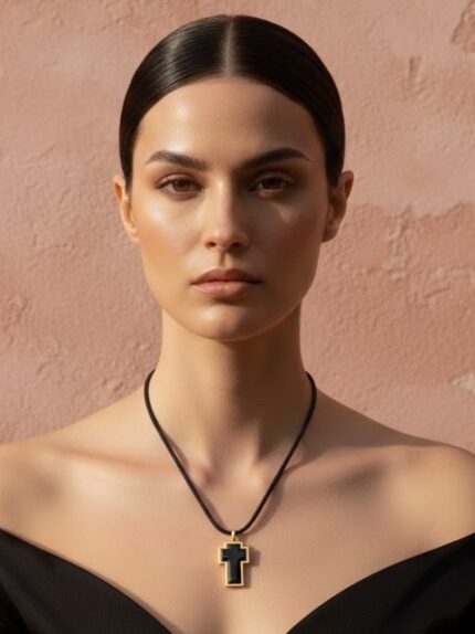 Κολιέ Κορδόνι με Μεγάλο Μαύρο Σταυρό | Couronne