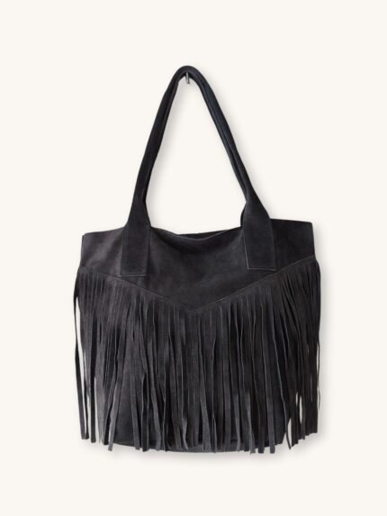 Γκρι Δερμάτινη Τσάντα Ώμου με Κρόσια | Couronne