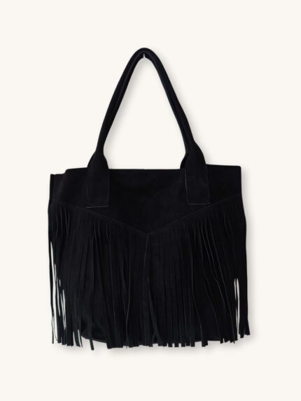 Μαύρη Δερμάτινη Τσάντα Ώμου με Κρόσια | Couronne