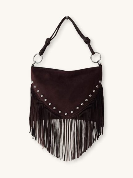 Τσάντα Ώμου Καφέ με Κρόσια και Τρουκς | Couronne