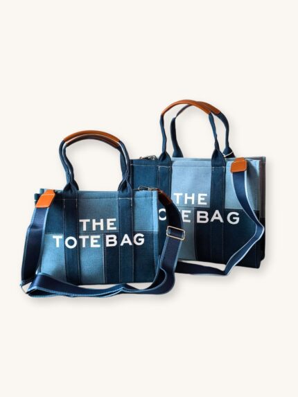 Τσάντα Μικρή Ώμου Δίχρωμο Denim “THE TOTE BAG” με Καφέ Δερμάτινες Λεπτομέρειες | Couronne