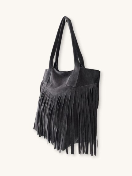 Γκρι Δερμάτινη Τσάντα Ώμου με Κρόσια | Couronne