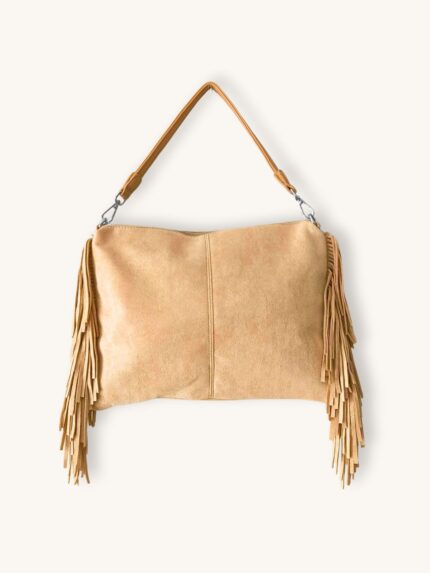 Τσάντα Ώμου Μπεζ με Κρόσια | Couronne