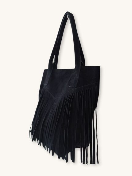 Μαύρη Δερμάτινη Τσάντα Ώμου με Κρόσια | Couronne