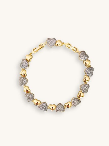 Βραχιόλι Αλυσίδα Χρυσό με Καρδούλες και Ζιρκονάκια | Couronne