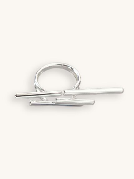 Ασημί Ατσάλινο Δαχτυλίδι Statement με Abstract Γραμμές