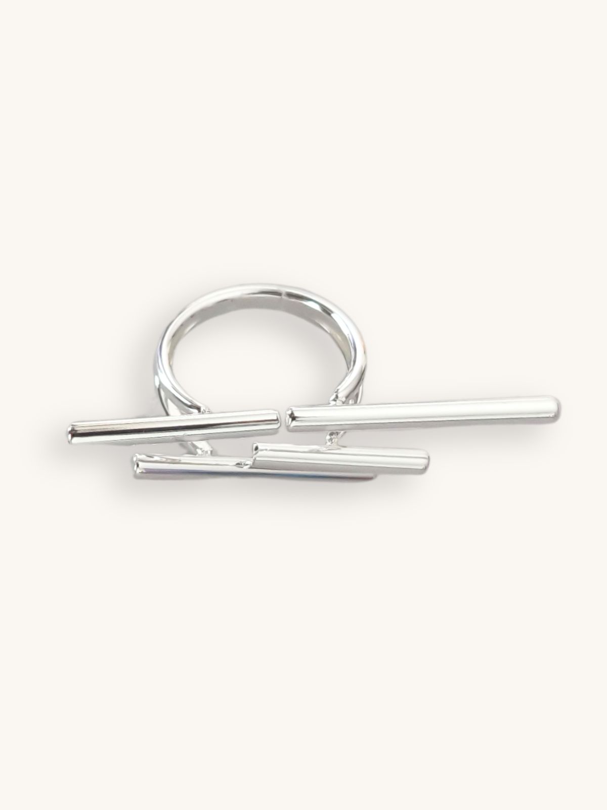 Ασημί Ατσάλινο Δαχτυλίδι Statement με Abstract Γραμμές