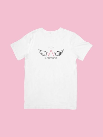 Λευκό Couronne Βαμβακερό T-Shirt με Φτερά & Φωτοστέφανο
