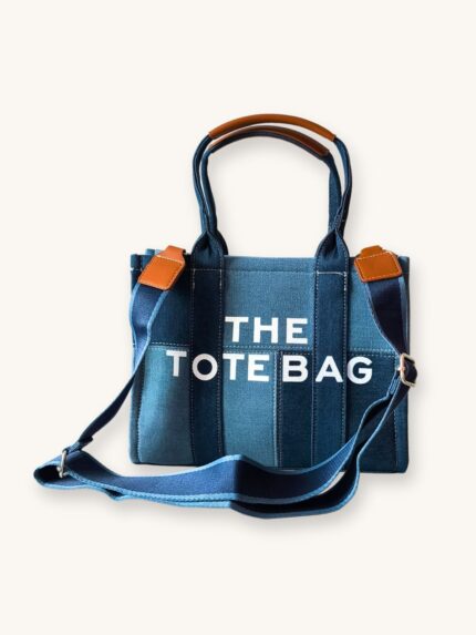 Τσάντα Μικρή Ώμου Δίχρωμο Denim “THE TOTE BAG” με Καφέ Δερμάτινες Λεπτομέρειες | Couronne