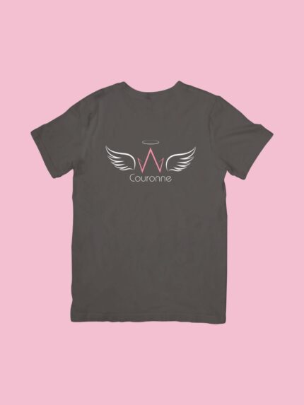 Γκρι Βαμβακερό T-Shirt Couronne με Φτερά & Φωτοστέφανο