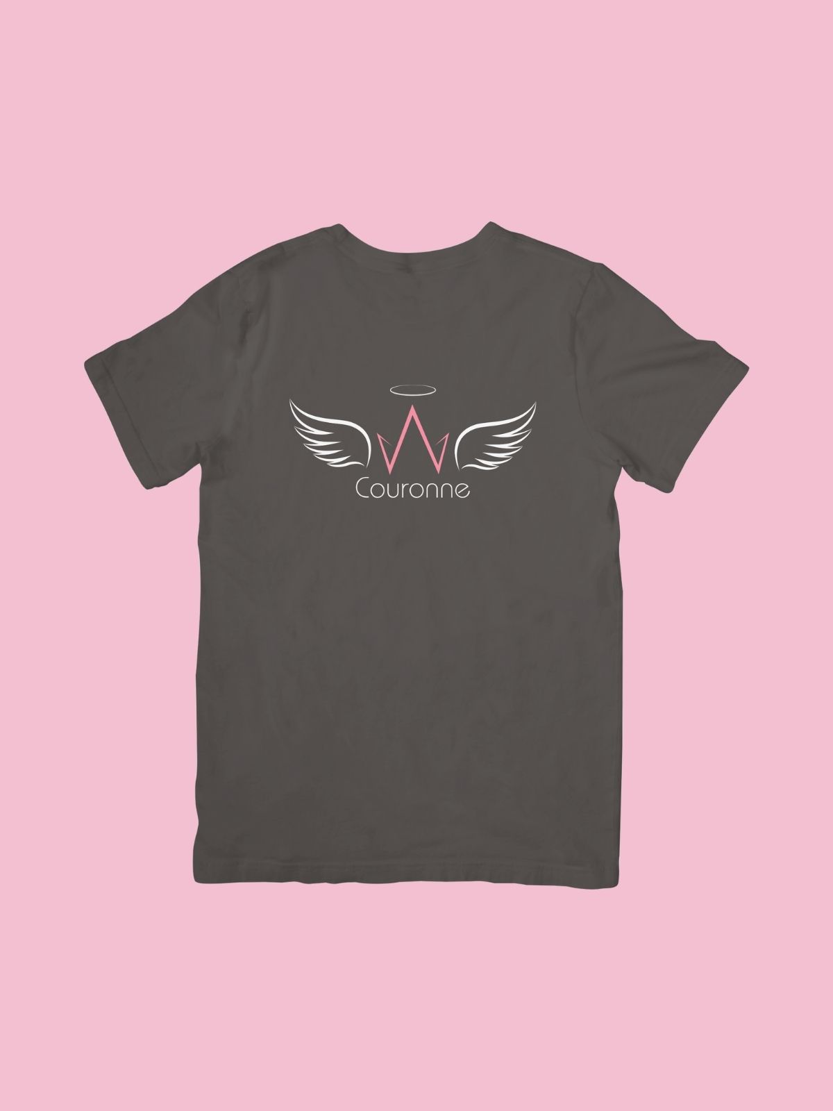 Γκρι Βαμβακερό T-Shirt Couronne με Φτερά & Φωτοστέφανο